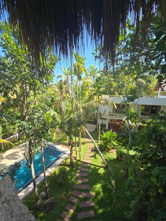Blick in den Garten mit Pool